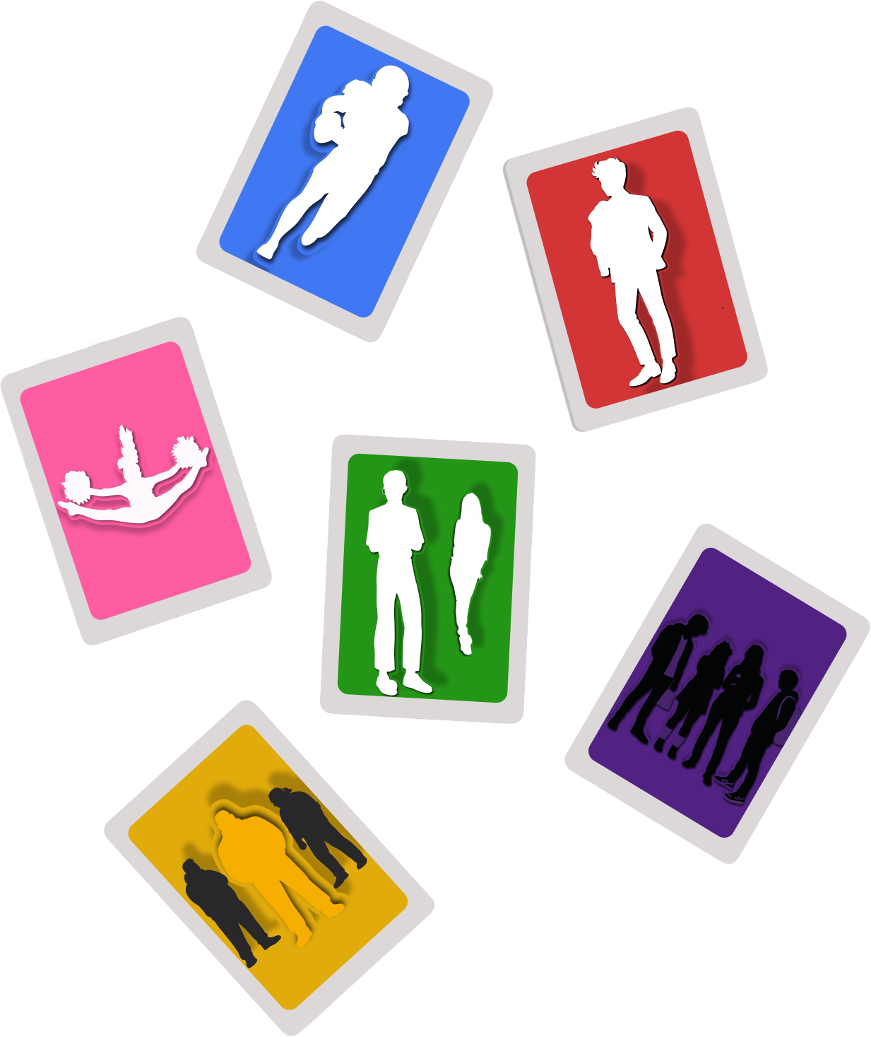 A scatter of colored clique cards